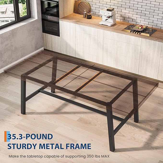 GarveeHome Industrial Dining Table for 6-8 People, 78.7" Long Kitchen Table with Sturdy Metal Frame, Rectangular Counter for Dinner, Kitchen, Dining Room (Rustic Birch, 79" Non-extendable)