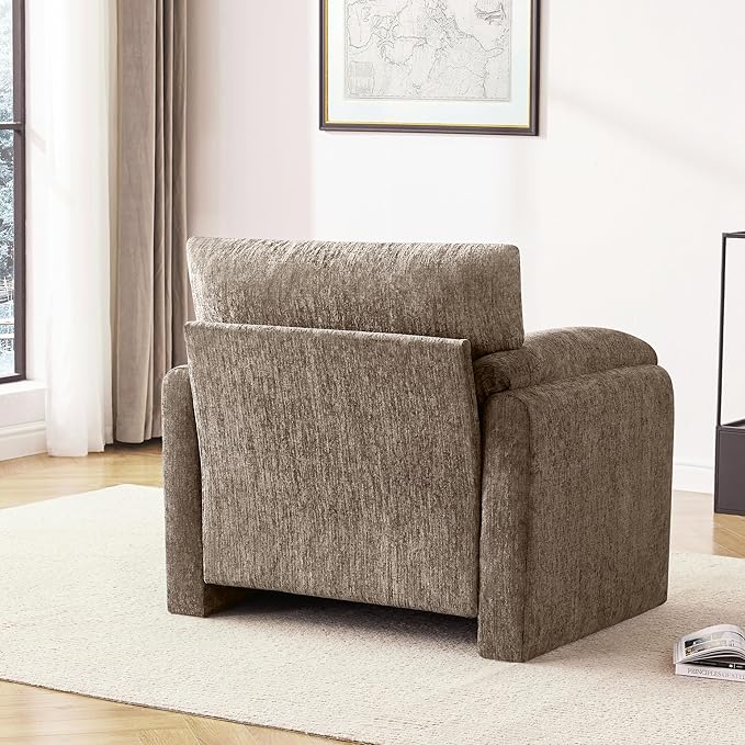 Howjoe Chenille Oversized Armchair, 38.6'" Wide Accent Chairs for Living Room & Bedroom Modern Lounge Chair, Upholstered Mid-Century Reading Chair,Single Sofa Chair(Brwon, 1 Pack)
