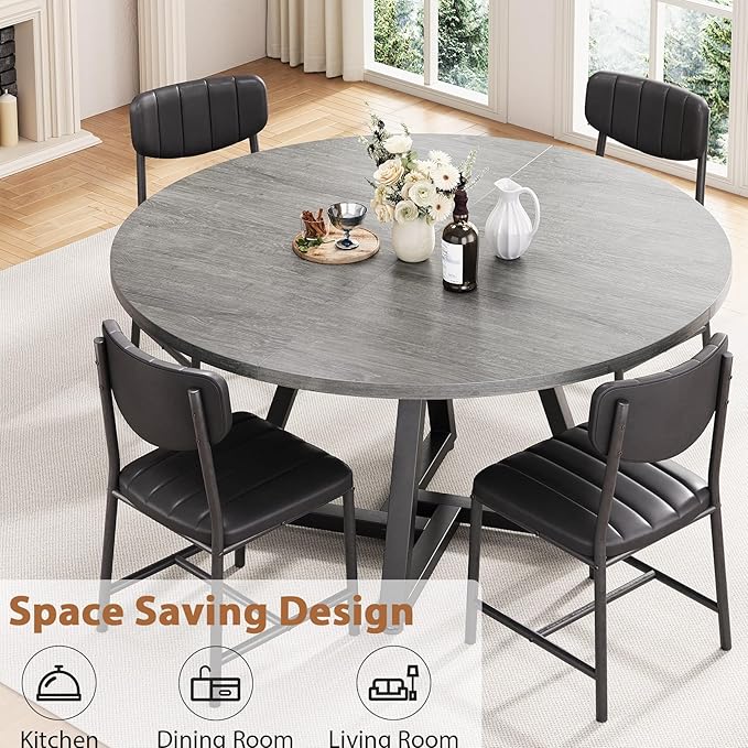 Jocoevol 51" Round Dining Table Kitchen Dining Room Circle Dinner Pedestal Table for 4 6 8, Space Saving Wood Kitchen & Dining Room Furniture (Grey)
