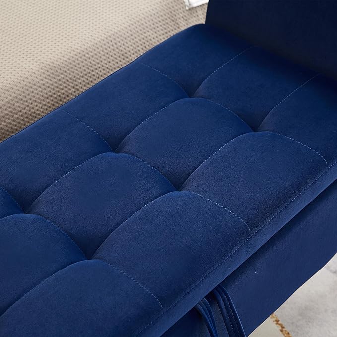 Furniliving Storage Ottoman Bench, Velvet Benches End of Bed Bench with Solid Wood Legs Upholstered Ottoman with Storage Indoor Bench for Living Room with Rolled Arm, Entryway, NavyBlue