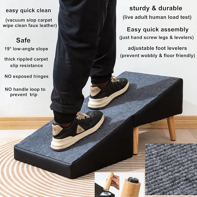 Foldable Dog Ramp Split Ottoman Outdoor seat footrest Stool Couch Sofa Furniture Car RV Side Door, Small Medium Senior Injured cat pet (Light Gray, Ramp 13.5" H x 32" L x 16" W (Ottoman: 16in Cube))