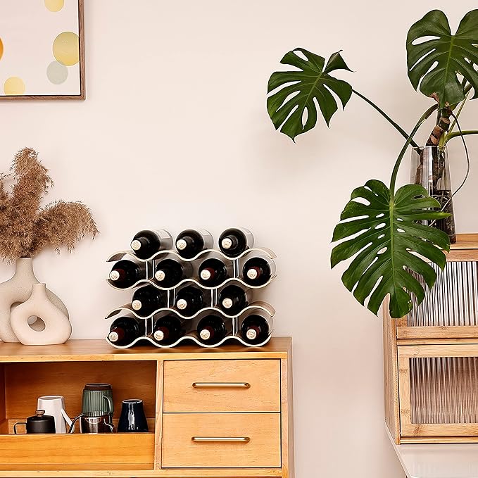 Countertop Wine Rack - 14 Bottle Freestanding Wine Bottle Holder Stand - 4 Tier Wooden Wine Storage Rack - Wavy Wine Organizer for Cabinet Pantry Home Kitchen Bar