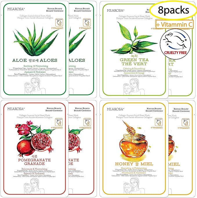 Vitamin C Collagen Firming Essence Face Mask Beauty Facial Mask Sheet Mask Korea Skin Care Premium Quality (8 pack)
