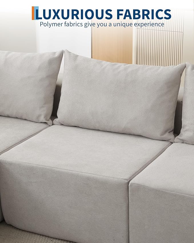 Garvee 108" Modular Sectional Sofa,Cloud Couch Sectional with Left Chaise | Compressed l Shaped Sofa for Living Room | Boneless Couch & Sofa Bed Design,No Assembly Required, Beige
