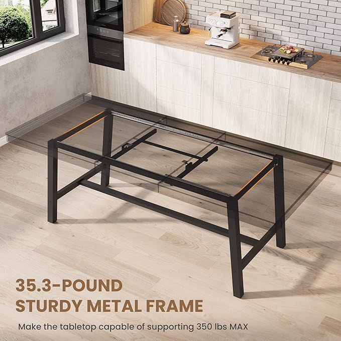 GarveeHome 63-83" Extendable Dining Table, Industrial Rectangular Dining Room Table for 6-8 People, Expandable Kitchen Table with Heavy Duty Metal Frame for Dining Room, Kitchen & Parties, Black