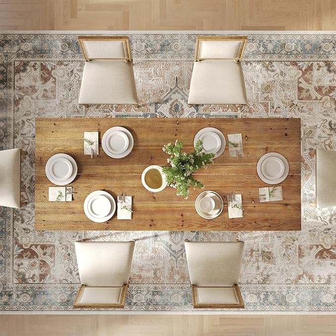 63" Industrial Dining Table for 4-6 People, Solid Wood Rectangular Kitchen Table with Heavy-Duty Metal Legs for Home, Dining Room, Small Space, Rustic Brown