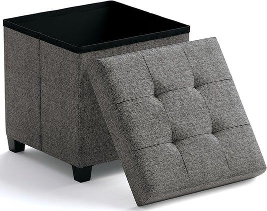 Ornavo Home Storage Ottoman with Legs, Square Cube Foot Rest Stool Seat, for Living Room, Bedroom, Home Office, Dorm - 15 x 15 x 15, Dark Gray