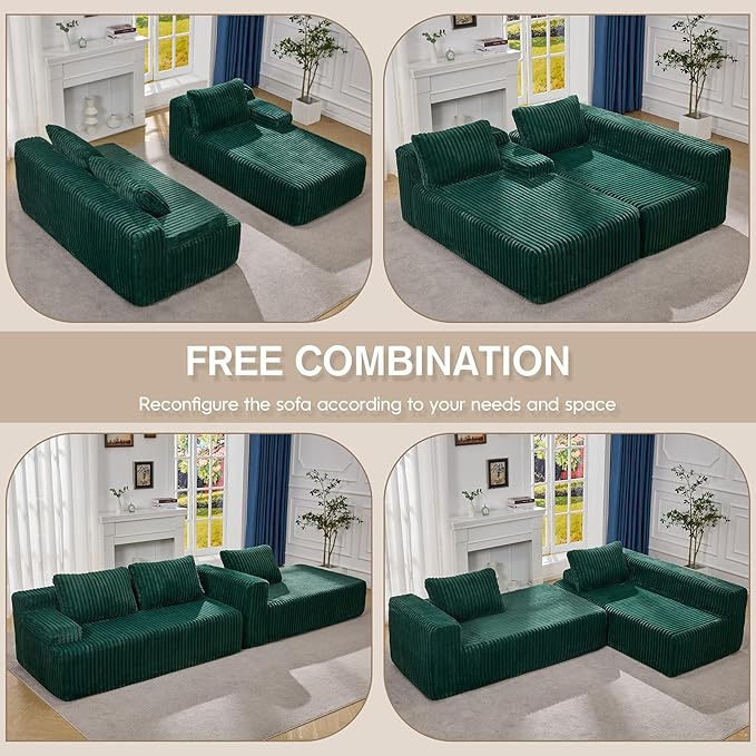 Hobestluk Modular Sectional Sofa Boneless Couch L-Shape Couch 3 Seat Modular Couch Memory Foam Sectional Couches for Living Room Furniture, Cloud Couch with Oversized Chaise (108" Right Facing Chaise)