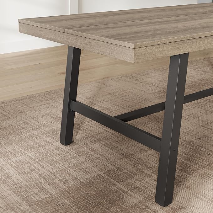 GarveeHome Industrial Dining Table for 6-8 People, 78.7" Long Kitchen Table with Sturdy Metal Frame, Rectangular Counter for Dinner, Kitchen, Dining Room (Grey Walnut, 79" Non-extendable)