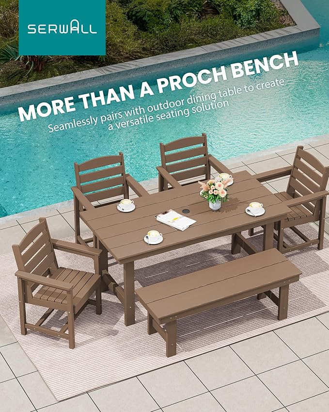 SERWALL 2-Person Outdoor Bench Backless, HDPE Outdoor Benches Weatherproof, 660 Lbs Weight Capacity, Poly Lumber Patio Furniture for Garden, Porch and Park, Brown, 2 Pack