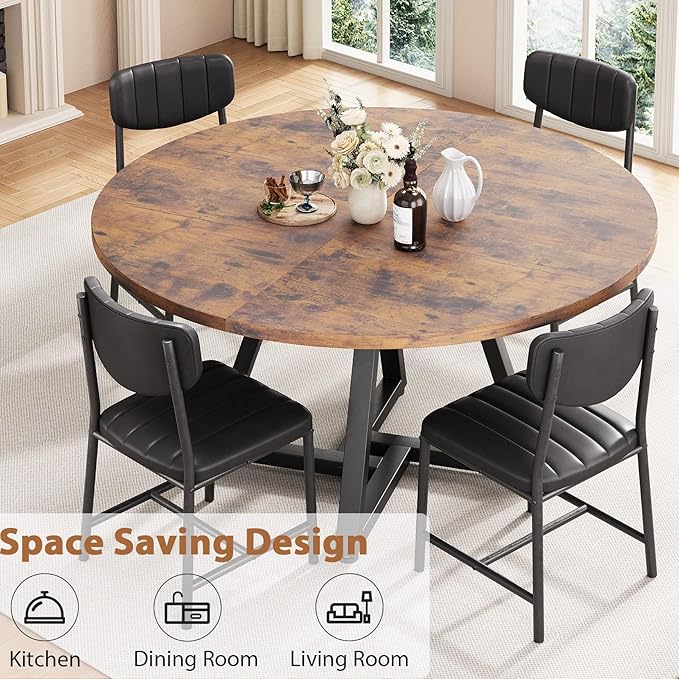 Jocoevol 51" Round Dining Table Kitchen Dining Room Circle Dinner Pedestal Table for 4 6 8, Space Saving Wood Kitchen & Dining Room Furniture (Rustic Brwon)