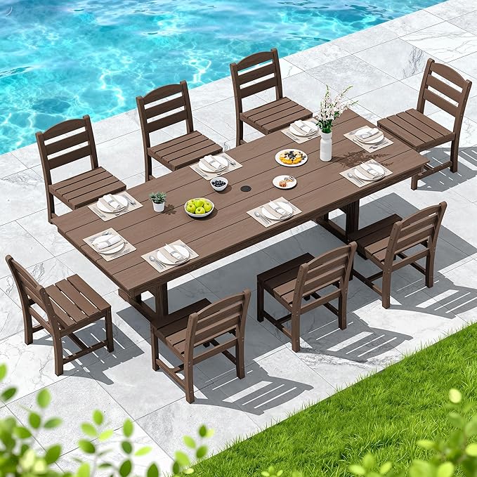 SERWALL Outdoor Armless Dining Chairs Set of 4, All-Weather HDPE Patio Dining Chair with 19.7" Widened Seat, for Backyard, Deck, Lawn and Garden, Brown