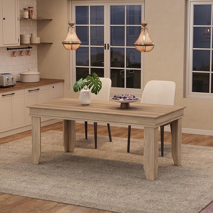 GarveeHome Farmhouse Dining Table for 4-6 People, 63 in Long Kitchen Tables with Wooden Sturdy Frame, 5 ft Large Rectangular Dinner Table for Dining Room, Kitchen, Natural Oak, 63" Non-extendable