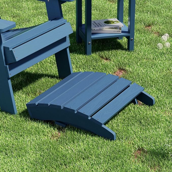 MXIMU Folding Adirondack Ottoman Set of 2: HIPS Plastic Outdoor Footrest Easy Assembly - All Weather Foot Rest Foot Stool for Adirondack Chair Use in Patio Garden Backyard Pool (Navy)