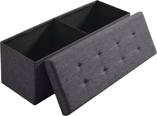 Ornavo Home Folding Storage Ottoman, 43 Inch Extra Large Storage Bench with Lid, Foot Rest Stool for Bedroom, Living Room, Entryway, Tufted Linen Upholstered - Dark Gray