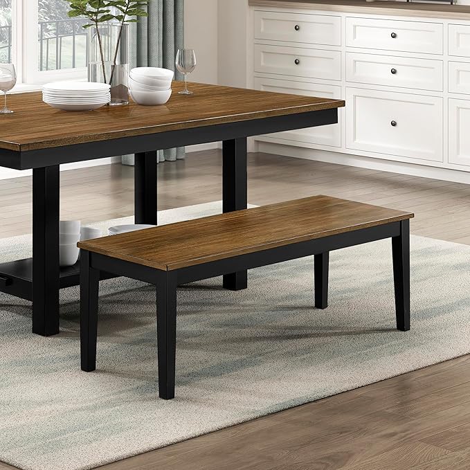 Lexicon 48" W Brown Black Dining Bench for Table - Solid Wood Frame Entryway Bench, Wood Seat, Sturdy Accent Seating for Kitchen, Living Room, Dining Room, Easy Assembly, Two-Tone (Brown and Black)