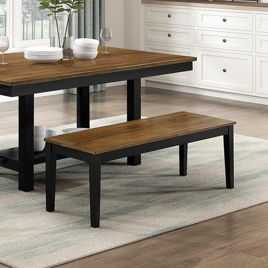 Lexicon 48" W Brown Black Dining Bench for Table - Solid Wood Frame Entryway Bench, Wood Seat, Sturdy Accent Seating for Kitchen, Living Room, Dining Room, Easy Assembly, Two-Tone (Brown and Black)