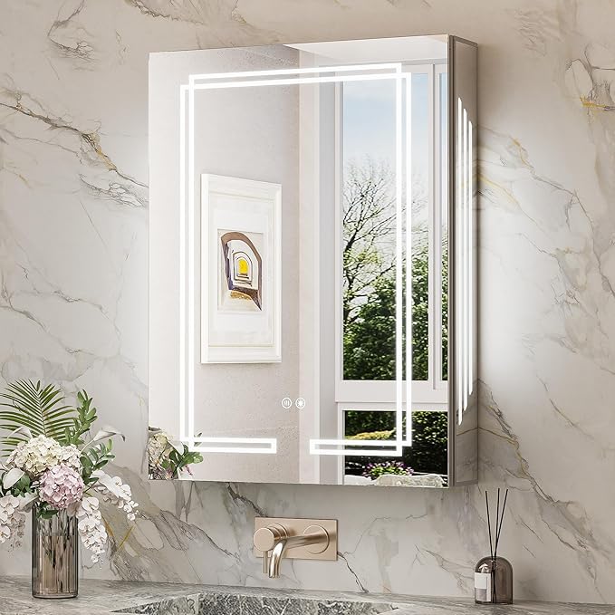 TokeShimi 24x32 Inch Lighted Medicine Cabinet, LED Medicine Cabinet with Lights, Wall-Mounted Bathroom Cabinet Mirror with 3 Color Temperature, Anti-Fog, CRI 80+, Memory Function, Tempered Glass