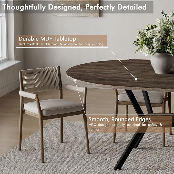 42"-58" Extendable Round Dining Table for 4-6, Kitchen Oval Table with Hidden Leaves & Storage Shelf, Space Saving Modern Design with Sturdy Metal Legs for Kitchen, Dining Room & Small Apartments