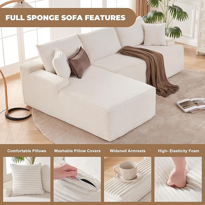 Mangodan Cloud Sectional Sofa, Boneless Couch for Living Room, Modular Sectional Sofa with Deep Seat, Fluffy Comfy Couch with L-Shaped Chaise, No Assembly Required, Beige
