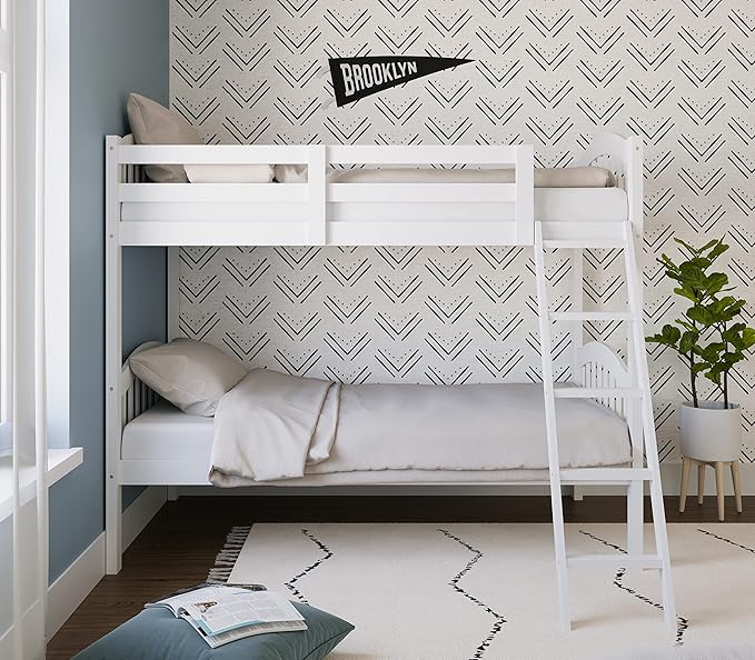 Storkcraft Long Horn Twin-Over-Twin Bunk Bed (White) - GREENGUARD Gold Certified, Converts to Two Twin Beds, Wood Bunk Bed for Kids Bedroom