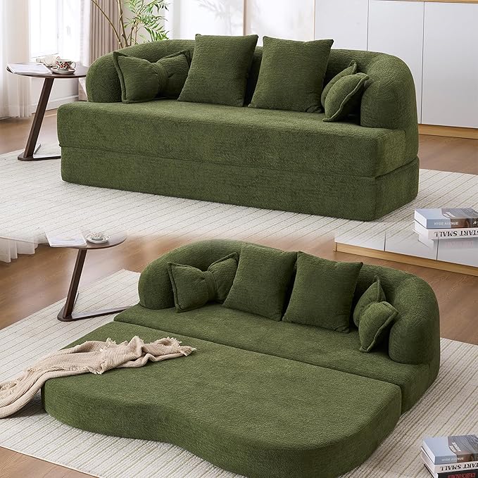 70" Convertible Sofa Bed, 2-in-1 Boneless Sleeper Sofa, Soft Chenille Folding Sofa Loveseat with 4 Pillows, Love Seat Small Couch for Small Spaces, Living Room, Bedroom, No Assembly