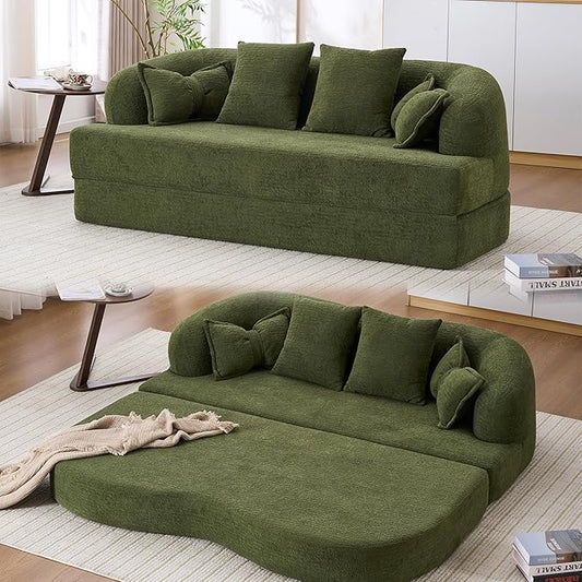 70" Convertible Sofa Bed, 2-in-1 Boneless Sleeper Sofa, Soft Chenille Folding Sofa Loveseat with 4 Pillows, Love Seat Small Couch for Small Spaces, Living Room, Bedroom, No Assembly