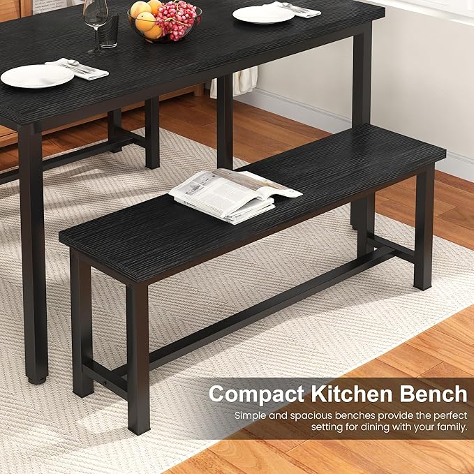 Recaceik Dining Benches, 39 Inch Table Benches, Pair of 2 Benches for Dining Room, Kitchen, Entryway, Bedroom, Industrial Small Bench Kitchen Bench with Metal Legs, Easy to Assemble, Black