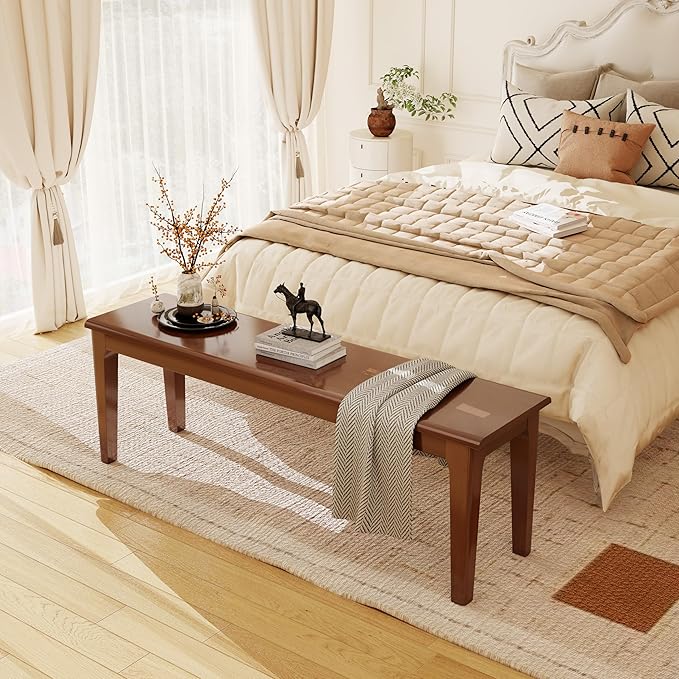 Dining Bench 55.1" Wood Solid Oak Wooden Bed End/Entryway Bench for Bedroom Living Room Kitchen(Brown)