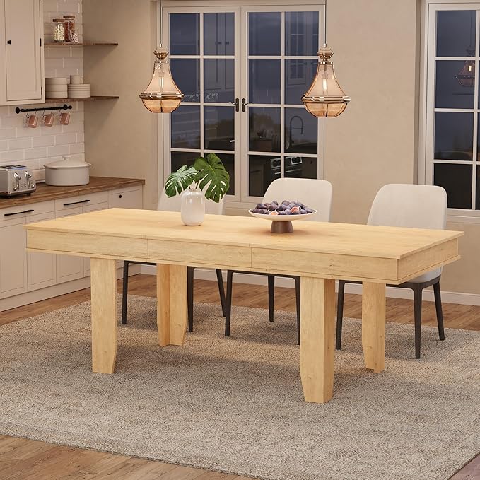 GarveeHome 63 in-86.6 in Extendable Dining Room Table for 6-10, Farmhouse Kitchen Tables w/Wooden Sturdy Frame, Large Rectangular Dinner Table for Dining Room, Kitchen