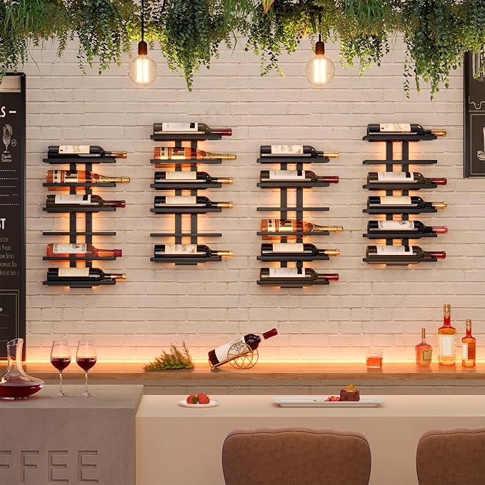 Hoctieon 3-Set 6 Tier Wall Mount Wine Rack (18 Tiers), Wall Racks for Wine Bottles Display and Storage, Hanging Bottle Organizer for Living Room, Dining Room, Wine Cellar, Bar, Black