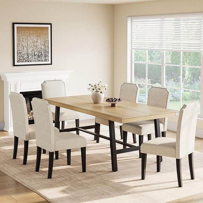 GarveeHome Industrial Dining Table for 6-8 People, 78.7" Long Large Kitchen Table with Sturdy Metal Frame, Rectangular Counter for Dinner, Kitchen, Dining Room (Natural, 79" Non-extendable)