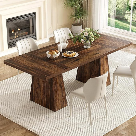 LITTLE TREE Dining Table for 4-6 People, Wooden Table, Rectangle Furniture with Heavy Duty Legs, Modern Kitchen Table for Home, Dining Room, Brown