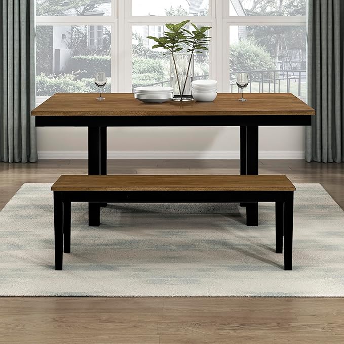 Lexicon 48" W Brown Black Dining Bench for Table - Solid Wood Frame Entryway Bench, Wood Seat, Sturdy Accent Seating for Kitchen, Living Room, Dining Room, Easy Assembly, Two-Tone (Brown and Black)