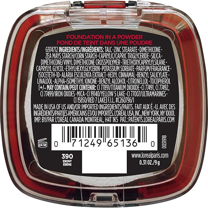 L'Oreal Paris Makeup Infallible Fresh Wear Foundation in a Powder, Up to 24H Wear, Waterproof, Ebony, 0.31 oz. (Packaging May Vary)