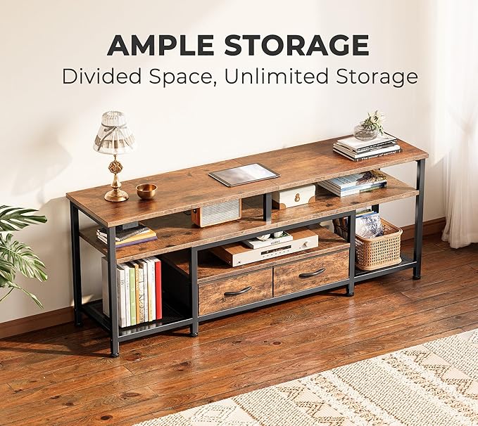 Huuger TV Stand for 55 60 Inch TV, Entertainment Center with Power Outlets and LED Lights, 54 Inch TV Console for Living Room, Media Console with Drawers and Shelves, Rustic Brown, 8778FC