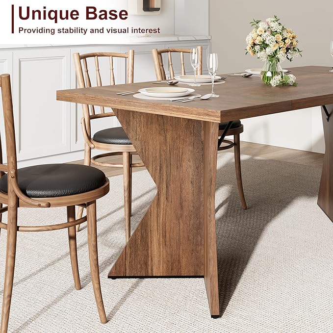 GarveeHome 70.9'' Dining Table for 6, Farmhouse Rectangular Kichen Table with Sturdy Frame and “V” Leg, Wooden Thickened Long Desk and Dinner Desk for Dining Room, Kitchen, Office, Game Room(Retro)