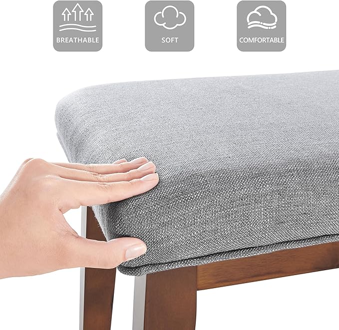 kinmars Upholstered Bench for Bedroom End of Bed,42.5-inch Entryway Bench for Living Room,Dining Bench with Padded Seat and Solid Wood Leg for Kitchen Bedroom,Indoor and Hallway (Bench, Grey)
