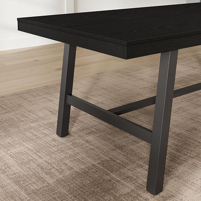 GarveeHome Industrial Dining Table for 8-10 People, 86.61" Long Large Kitchen Table with Sturdy Metal Frame, Rectangular Counter for Dinner, Kitchen, Dining Room (Black, 87" Non-extendable)
