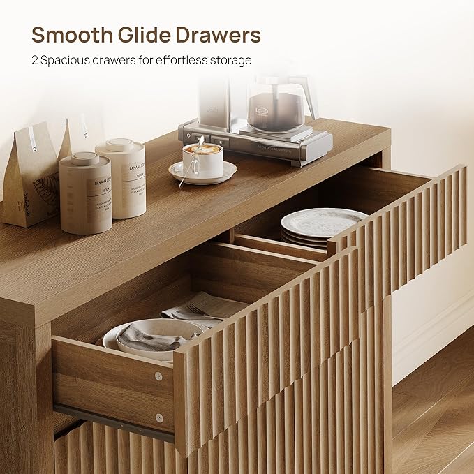 SICOTAS Fluted Sideboard Buffet Cabinet with Storage – Extra Large Credenza Accent Cabinet with 2 Drawers and 3 Doors, 84" Modern Entryway Cabinet Console with Adjustable Shelves for Living Room