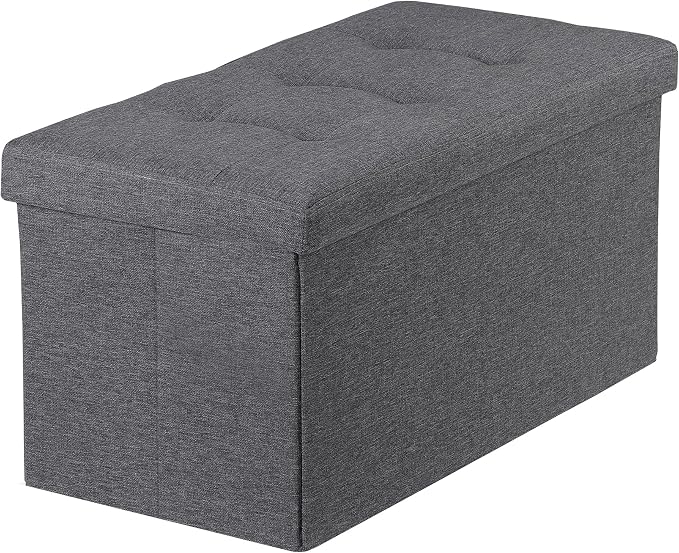 ZENY 30 Inches Folding Storage Ottoman Bench with Hidden Storage, Foot Rest Stool for Living Room, Bedroom, Gray