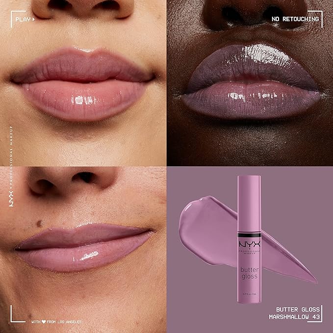 NYX PROFESSIONAL MAKEUP バター グロス、べたつかないリップ グロス - マシュマロ（ミューテッドライラック）