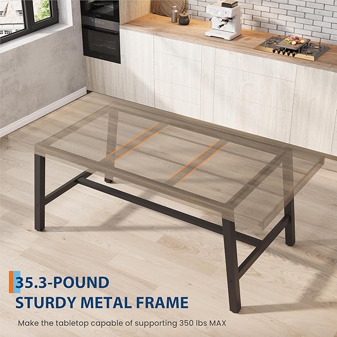GarveeHome Industrial Dining Table for 4-6 People, 63" Long Kitchen Table with Sturdy Metal Frame, Rectangular Counter for Dinner, Kitchen, Dining Room (Rustic Pear, 63" Non-extendable)