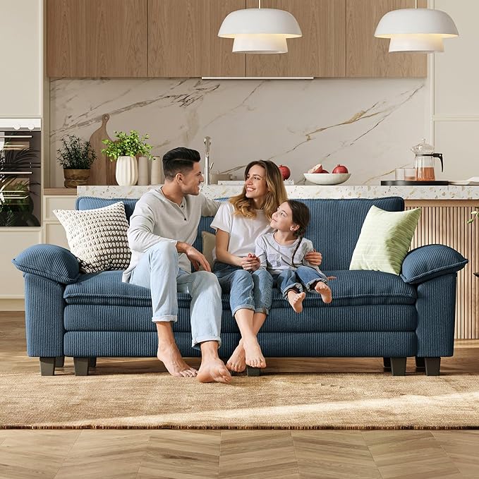 LINSY HOME 90" Modular Cloud Love Seat Sofa, Corduroy Soft Sectional Couch, Modern Comfy Love Seat, Perfect for Living Room, Apartment, Office, Blue