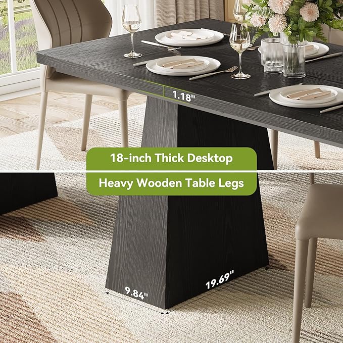 LITTLE TREE Dining Table for 4-6 People, Wooden Table, Rectangle Furniture with Heavy Duty Legs, Modern Kitchen Table for Home, Dining Room, Black