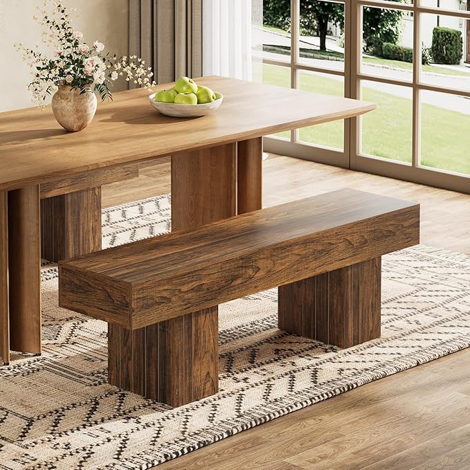 Tribesigns 55" Entryway Bench, Farmhouse Dining Bench with Broad Legs for Bedroom, Kitchen, Hallway, Rustic Brown