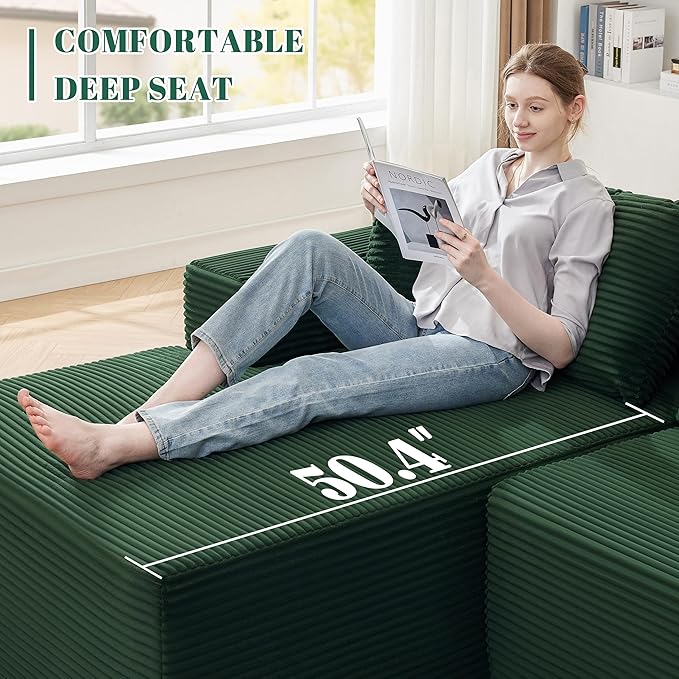 Mangodan 110” Cloud Sectional Couch, Modular Sectional Sofa for Living Room, Boneless Sofa with Deep Seat, Comfy Fluffy Couch with L-Shaped Chaise, No Assembly Required (Left-Facing Chaise, Green)