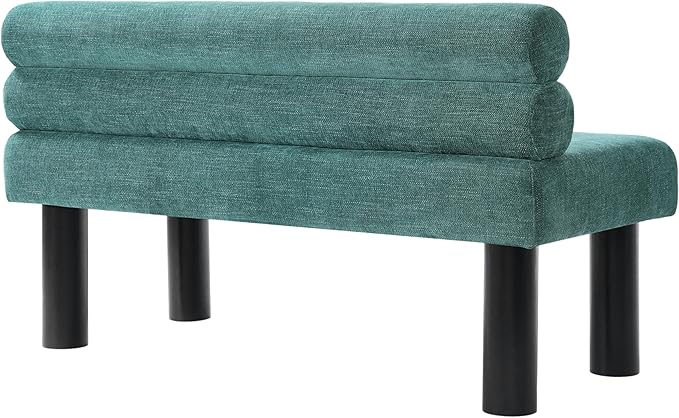 Christopher Knight Home Wally Fabric Upholstered Dining Bench, Long Dining Room Chair, Wooden Entryway Bench, Bedroom End of Bed Bench, Teal Green+Black