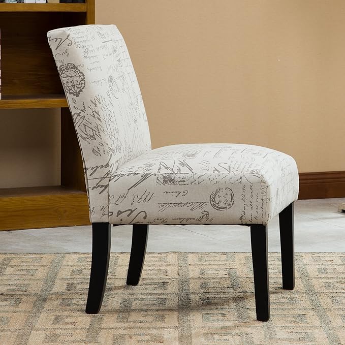 Roundhill Furniture Botticelli Fabric Armless Contemporary Accent Chair, Script Print