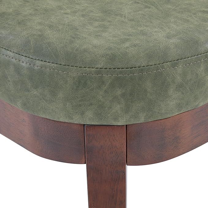 Christopher Knight Home Ella Mid-Century Faux Leather Upholstered Dining Bench, End of Bed Footrest, Entryway/Hallway Seating, Indoor Ottoman Bench with Padded Seat and Solid Wood Leg, Green+Brown